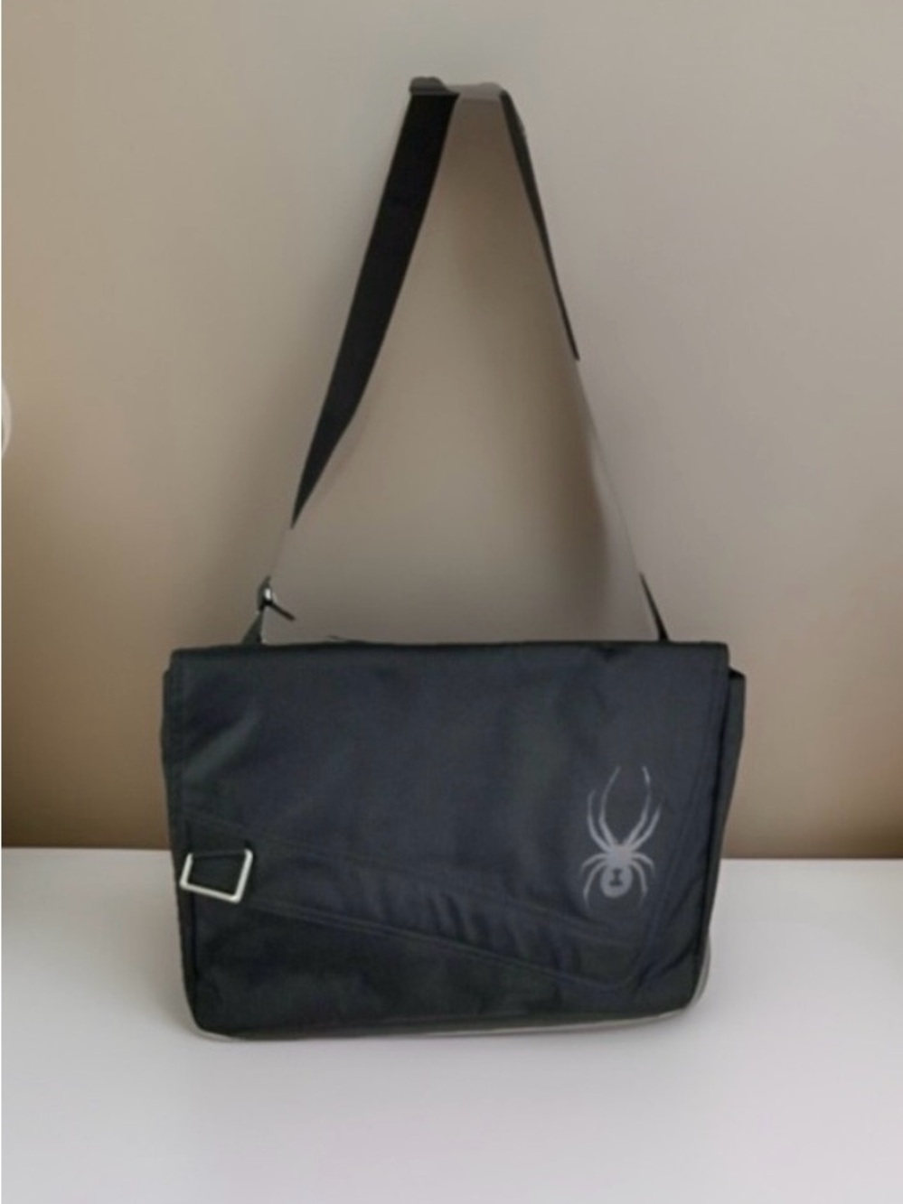 Spyder Black Messenger Bag with Subtle Spider Logo